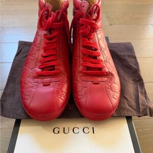 Gucci Women's Red Embossed Sneakers